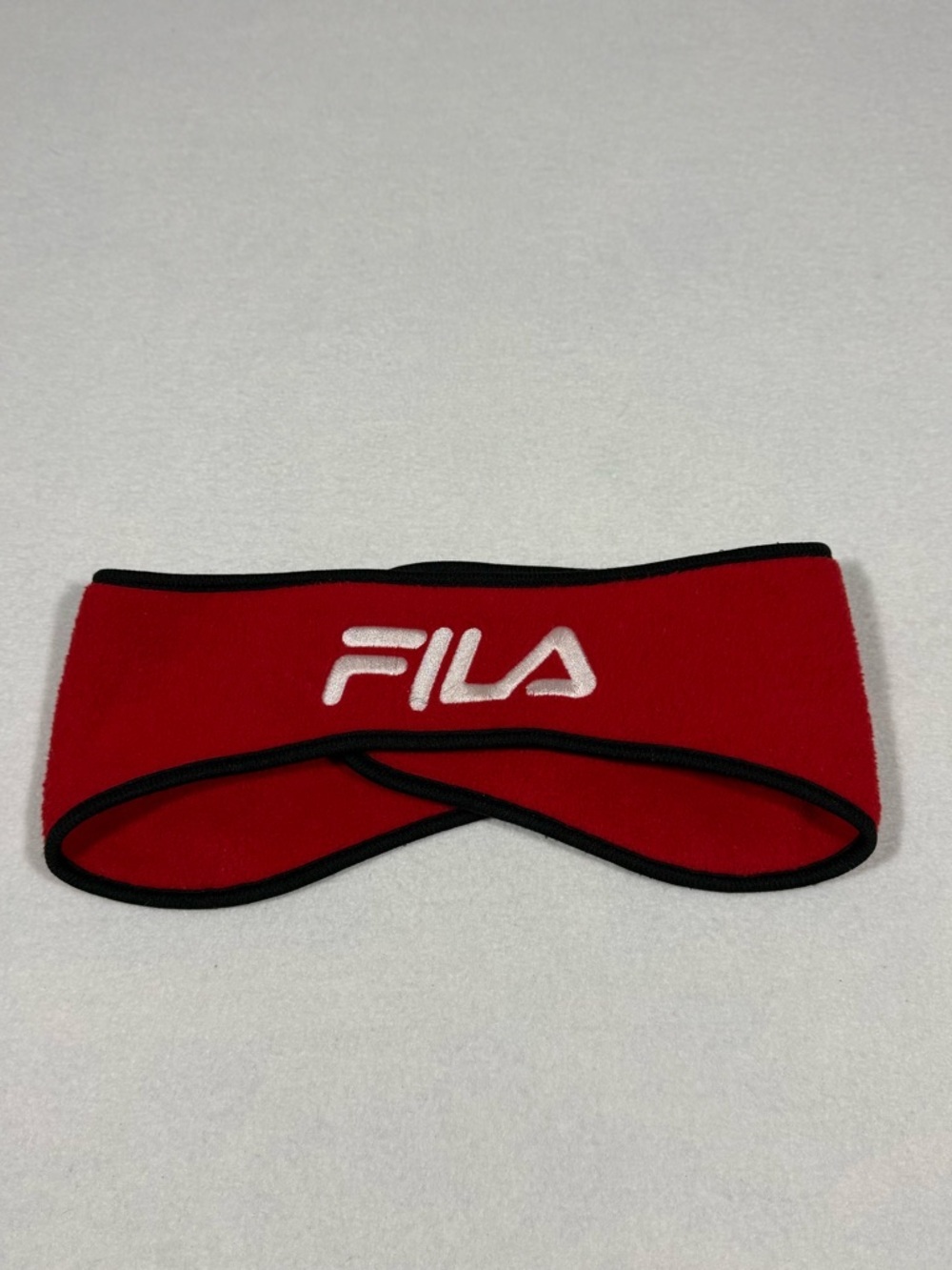 Vintage FILA 90s Red Ski Headband Earwarmer with White Logo and Black Trim OS
